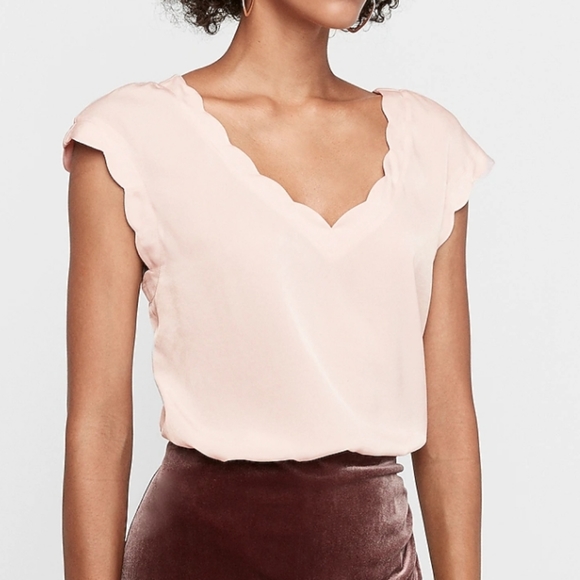 Express Tops - Express Pink Scallop Satin Top